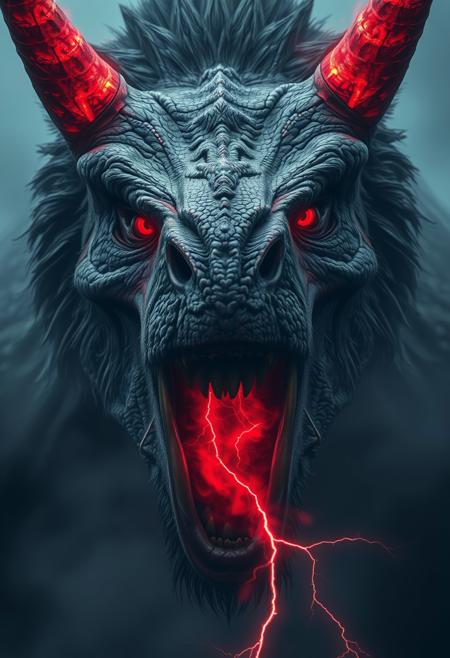 beast man face, fierce, agressive, HDR, 4k, ultra realistic, ultra detailed, in the mist, mastodonte, mammut, red smoke, lightnings