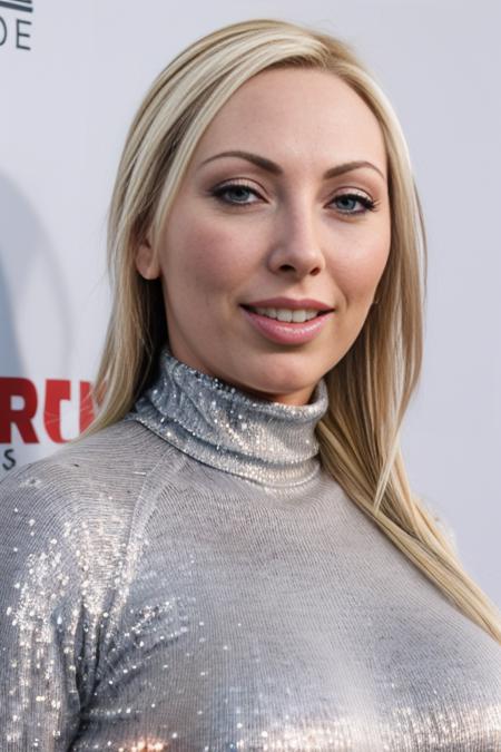 HD photo of beautiful mshn_skylarprice wearing a silver sequin turtleneck, closeup
