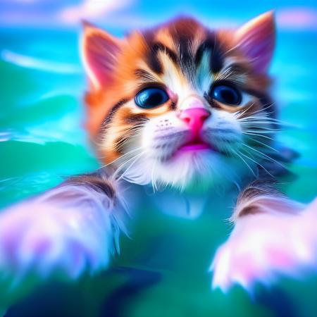 fyuyK4, swimming. <lora:fluffyCuteKittens_512_v4_LoRA_Complete_B_7030:0.9>