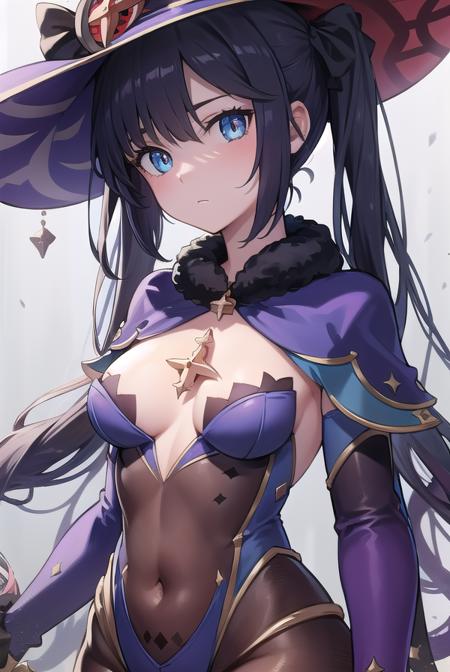 monamegistus, <lora:monatest:1>, mona, blue eyes, hair between eyes, twintails, very long hair, purple hair, hat, (small breast:1.2), witch hat,
BREAK black bodysuit, black gloves, blue sleeves, bodysuit, capelet, covered navel, detached sleeves, gloves, high heels, leotard, long hair, long sleeves, multicolored sleeves, purple capelet, purple sleeves, strapless, strapless leotard,
BREAK outdoors, city,
BREAK looking at viewer,
BREAK <lora:GoodHands-vanilla:1>, (masterpiece:1.2), best quality, high resolution, unity 8k wallpaper, (illustration:0.8), (beautiful detailed eyes:1.6), extremely detailed face, perfect lighting, extremely detailed CG, (perfect hands, perfect anatomy),