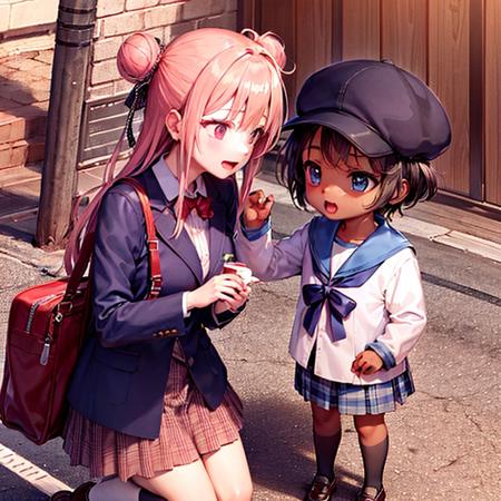 1girl, <lora:sugarlife01-000004:0.8>,satou, outdoor, hair buns, blue jacket costume
AND
1girl, child, <lora:sugarlifeshio01-000099:0.8>, shio, outdoor, serafuku, plaid skit, short twintails