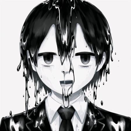 <lora:avo_rifl_08-02:1>


1boy, 2others, black eyes, empty eyes, false smile, formal, hair between eyes, highres, liquid, looking at viewer, multiple others, necktie, open mouth, short hair, suit, symbolism, transformation, upper body, white background