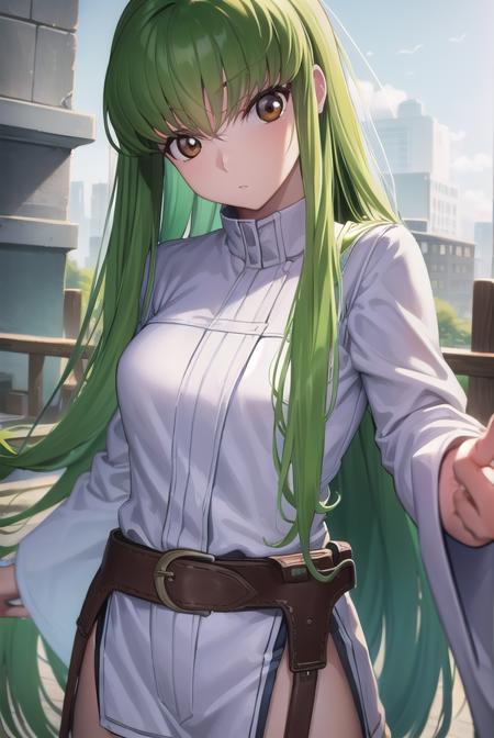 codegeasscc, <lora:codegeasscc-lora-nochekaiser:1>, 
cc, (brown eyes:1.5), green hair, long hair, straight hair,
BREAK straitjacket, (white straitjacket:1.5), wide sleeves, belt, black belt,
BREAK outdoors, city,
BREAK looking at viewer, (cowboy shot:1.5),
BREAK <lyco:GoodHands-beta2:1>, (masterpiece:1.2), best quality, high resolution, unity 8k wallpaper, (illustration:0.8), (beautiful detailed eyes:1.6), extremely detailed face, perfect lighting, extremely detailed CG, (perfect hands, perfect anatomy),