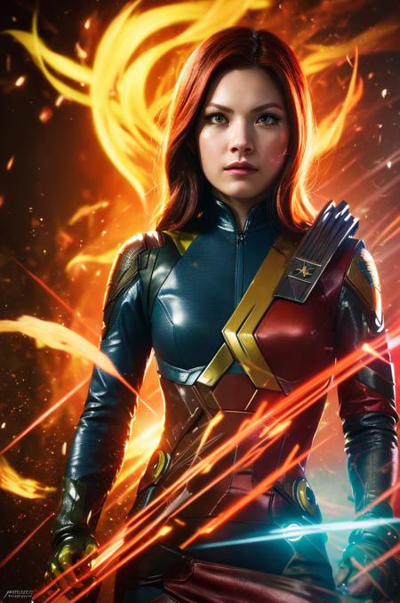 a portrait of X-Men´s Phoenix , intrinsic details, masterpiece, hyper realistic , hd , 8k, -1girl