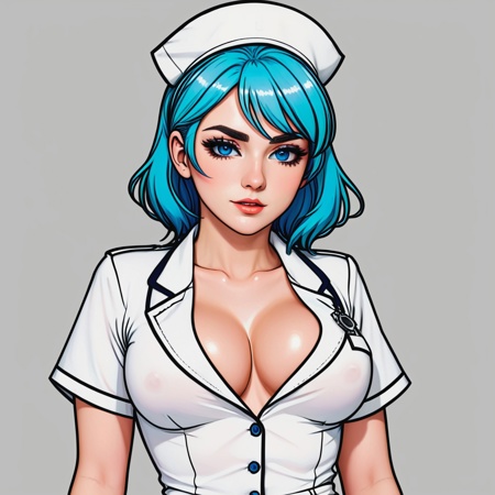 modelnur light blue hair white skirt white shirt nurse outfit