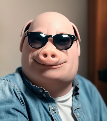 a close up of anthropomorphic pig john pork with sunglasses on, an extremely delicate and beautiful, extremely detailed ,CG ,unity ,wallpaper, (realistic, photo-realistic:1.37),Amazing, finely detail, masterpiece,best quality,official art, extremely detailed CG unity 8k wallpaper, absurdres, incredibly absurdres  detailed portrait <lora:JohnPork:0.8>