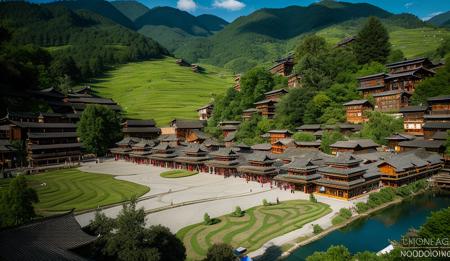 scenery, no humans, outdoors, sky, mountain, cloud, nature, landscape, east asian architecture, tree, architecture, forest, building, day, house, grass,  <lora:QHMZ:1>, 
(raw photo:1.2), (photorealistic:1.4), absurdres, incredibly absurdres, huge filesize , ultra-detailed, highres, extremely detailed,best quality ,masterpiece, illustration, an extremely delicate and beautiful, extremely detailed ,CG ,unity ,8k wallpaper, Amazing, finely detail,