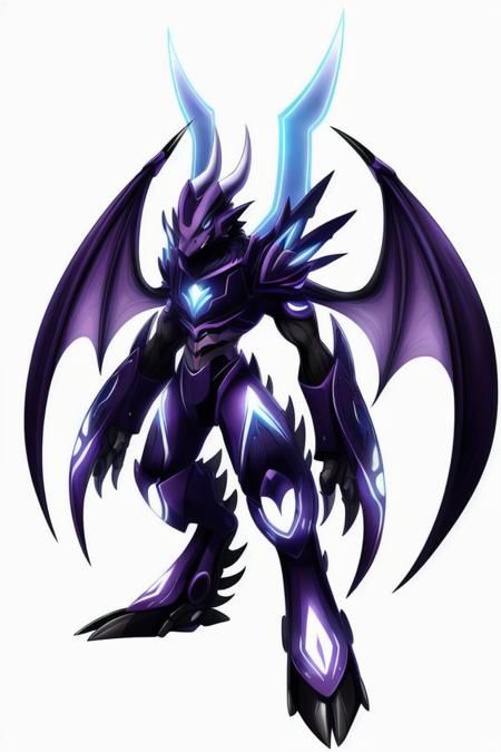 Solo, symmetry, Digimon, digimon \(species\), x-digimon, outline, white background, <lora:DigimonLoraV1:1> (Gigantic glowing markings Anomalous Moody draconian, Multipedal Multipedal, Unguligrade Appendages,  Tufted-Tailed, Luminescent Skin,  Bat Wings, Straight Horns  Translucent)