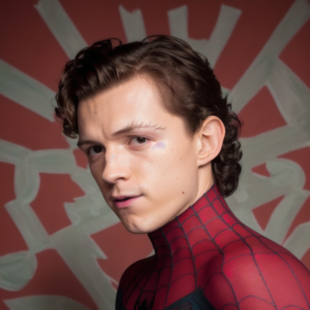 an emotive rococo portrait of tomholland person dressed as spiderman of style-paintmagic, professional photography, high resolution, 4k, nikon 9z,  <lora:tomholland_6150:1>