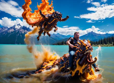 <lora:garbage-bin-LoHa-concepts:1> epic action (photo:1.2) of william shatner enraged riding milky yak through terrified gurblubles nacho cheese lava lake sloppy