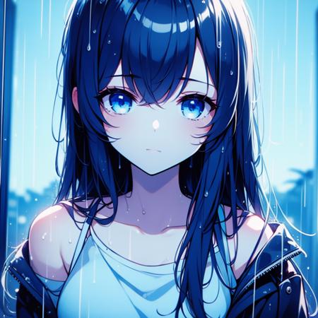 atmosphereblue ,blue theme,rain,wet hair