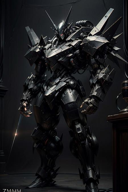 (photorealistic:1.4), best quality, masterpiece, dramatic lighting, mecha, cannon, black metal, jagged, realistic, standing