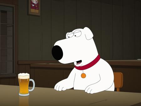 (masterpiece,best quality, high quality:1.2),2d,flat color,
brian griffin,solo,bar,drinking beer,sitting,dim lighting,happy,
<lora:brian_griffin:0.8>