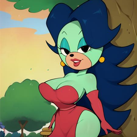 breeziethehedgehog green fur dark blue hair long hair red lipstick body fur brown eyes