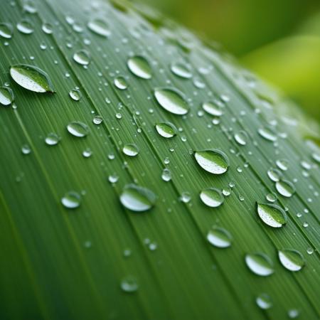 rolling water drops, leaves, motion blur,close-up, extremly detailed