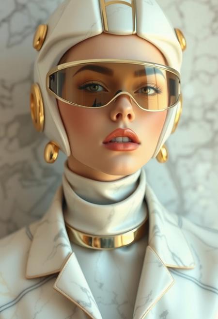 avant-garde woman 1970s retro-futurism , alabaster and marble , gold and chrome