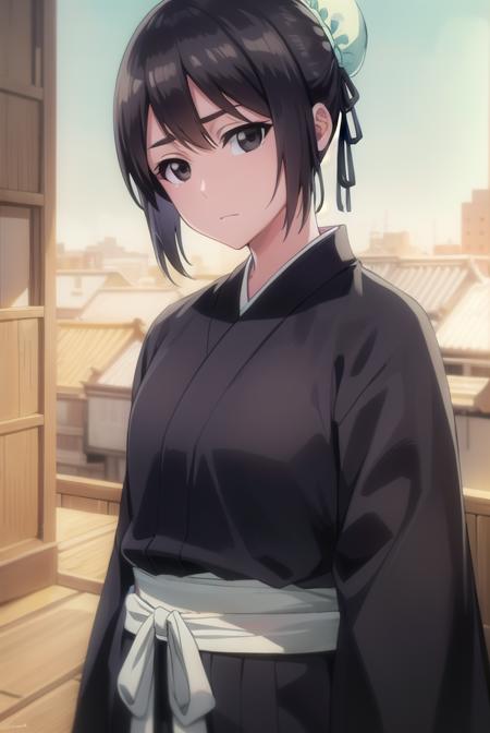 momohinamori, <lora:momohinamoriv2-lora-nochekaiser:1>,
momo hinamori, black hair, hair bun, single hair bun, bun cover, short hair, (black eyes:1.5),
BREAK long sleeves, japanese clothes, kimono, haori, black kimono, hakama, black hakama,
BREAK outdoors,
BREAK looking at viewer, (cowboy shot:1.5),
BREAK <lyco:GoodHands-beta2:1>, (masterpiece:1.2), best quality, high resolution, unity 8k wallpaper, (illustration:0.8), (beautiful detailed eyes:1.6), extremely detailed face, perfect lighting, extremely detailed CG, (perfect hands, perfect anatomy),