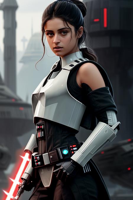 picture of (anyachalotra), a woman as a sexy jedi master, modelshoot style, (extremely detailed CG unity 8k wallpaper), photo of the most beautiful artwork in the world, professional majestic oil painting by Ed Blinkey, Atey Ghailan, Studio Ghibli, by Jeremy Mann, Greg Manchess, Antonio Moro, trending on ArtStation, trending on CGSociety, Intricate, High Detail, (Sharp focus:1.1), dramatic, photorealistic painting art by midjourney and greg rutkowski, (natural light:1.1), (star wars ship interior:1.3), ((stormtroopers in the background)), (looking at viewer), (detailed eyes:1.2), (wielding a lightsaber:1.1), (revealing jedi attire:1.3),  (defiance512:1.2), fight scene, (darth vader in background)