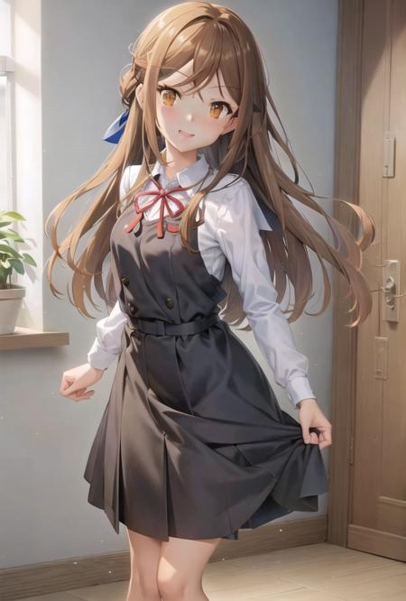 highres,(masterpiece_1.0),(best quality_1.0),very detailed,kyokooo-2800:0.7, kyoko hori,smile,face,standing,full body,1girl,(schoolgirl uniform)