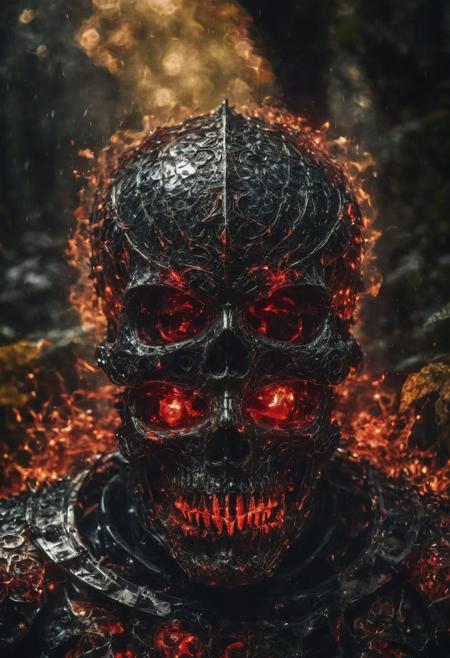 STRIKING DETAILS. FIRE ELEMENTS IN AIR.
dark ambient, matt filter, high contrasts filter, looking at the viewer, , a skull head with shiny armor ((FULL BODY PORTRAIT)) ((SKULL KNIGHTHOOD)) (( RED AND BLACK GLOWING ARMOR))
, red glowing eyes, in the jungle, rain, wetland, blur, background blur ETERNA COLOR GRADING, AESTHETIC IMAGE, filter.DOF. cinematic, still, artistic. striking details of swirling bokeh , photographed on a Sony A7R IV, 18mm F/1.7 cine lens, (highly detailed, intricately detailed), 8k, HDR,(volumetric lighting), (dynamic lighiting), , real shadows, intricate detail, photorealistic DOF.Helios 44-2 is 49mm.,