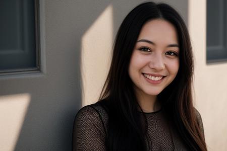 RAW photo, face portrait photo of beautiful 26 y.o woman, cute face, wearing black dress, happy face, hard shadows, cinematic shot, dramatic lighting