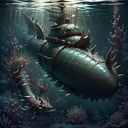 <lora:DragonScaleAIV3:.8> DragonScaleAI submarine underwater