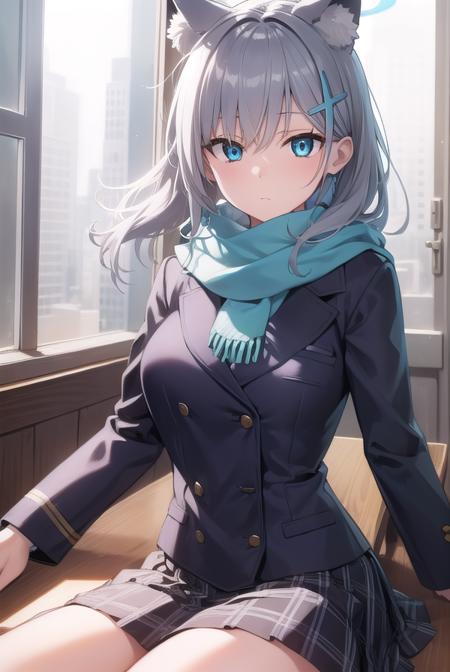 bluearchiveshiroko, <lyco:shiroko-lyco-nochekaiser:1>, 
shiroko, animal ears, blue eyes, grey hair, hair ornament, hairpin, halo, medium hair, wolf ears,
BREAK checkered clothes, checkered skirt, school uniform, skirt, scarf,
BREAK looking at viewer, 
BREAK indoors, classroom,
BREAK <lyco:GoodHands-beta2:1>, (masterpiece:1.2), best quality, high resolution, unity 8k wallpaper, (illustration:0.8), (beautiful detailed eyes:1.6), extremely detailed face, perfect lighting, extremely detailed CG, (perfect hands, perfect anatomy),