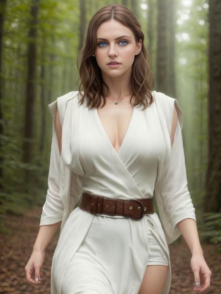 (8k, best quality, masterpiece:1.2),(best quality:1.0), (ultra highres:1.0),action pose, a beautiful woman <lora:AlexandraV1:1.0> , beautiful blue eyes, detailed iris, chestnut hair, full body portrait, medium breasts, wearing white jedi robes with brown leather belt, star wars, forest endor background, modelshoot style, intricate, elegant, skin details, realism, (hyperrealism), (cinematic), (hyperdetailed:1.2), hdr