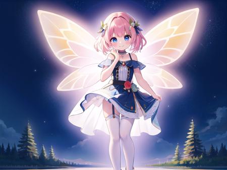 insanely detailed, absurdres, ultra-highres, ultra-detailed, best quality, 1girl, solo, child, (fairy:1.3), nice hands, perfect hands, BREAK, happy smile, laugh, closed mouth, flying, (full body view:1.3), looking at viewer, BREAK, slender, kawaii, perfect symmetrical face, ultra cute girl, ultra cute face, ultra detailed eyes, ultra detailed hair, ultra cute, ultra beautiful, by Canon EOS, SIGMA Art Lens 35mm F1.4, ISO 200 Shutter Speed 2000, BREAK, (night:1.3), dark background, around a lake, fantasy world, BREAK, <lora:lumi_white_test1:1.5>,