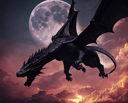 <lora:classic dragon:0.5> black dragon flying under the moon,
(masterpiece),  best quality, highres, 4k, 8k, Detailed Illustration, intricate detail, cinematic lighting, amazing quality, amazing shading, soft lighting