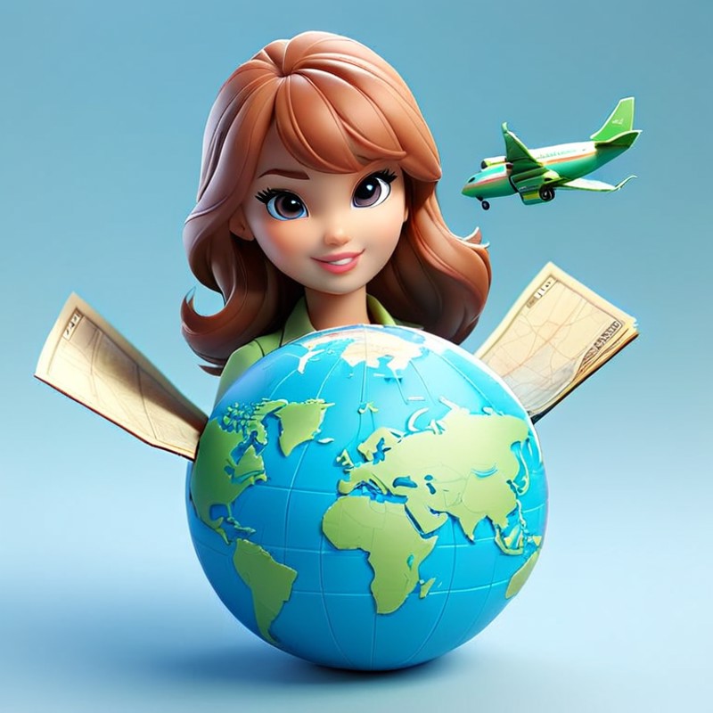 ("KAYLA" text logo:1.5), instant present, globe box, blue, green,  toy airplane, passport,  USA map background, <lora:Inst...