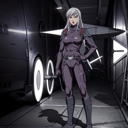 <lora:NoraPolyansky001:0.7>,solo,
NoraPolyansky,1girl,
hairclip,grey eyes,red_lips_,
pilot suit,
full body,standing,