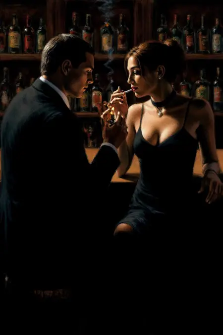 Midnight Tango: Fabian Perez Chiaroscuro Painting Style