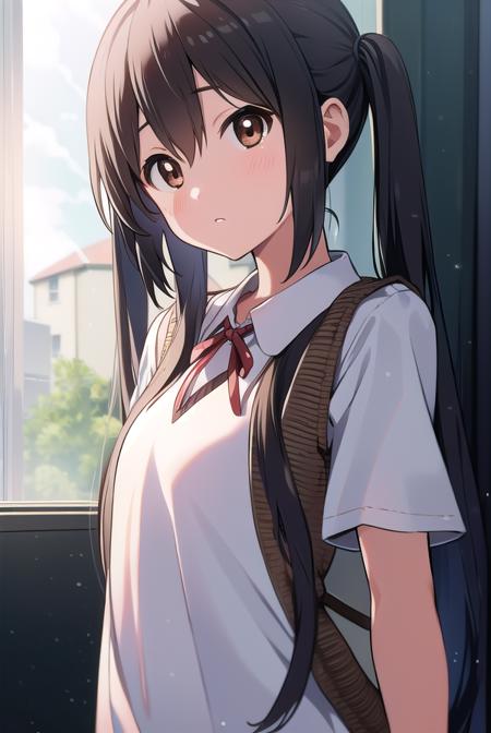 azusanakano, <lyco:azusanakano-LYCORIStest:1>,
azusa nakano, (black hair:1.5), (brown eyes:1.7), long hair, twintails, (flat chest:1.2),
BREAK sakuragaoka high school uniform, school uniform, uniform,
BREAK looking at viewer,
BREAK indoors, classroom,
BREAK <lora:GoodHands-vanilla:1>, (masterpiece:1.2), best quality, high resolution, unity 8k wallpaper, (illustration:0.8), (beautiful detailed eyes:1.6), extremely detailed face, perfect lighting, extremely detailed CG, (perfect hands, perfect anatomy),