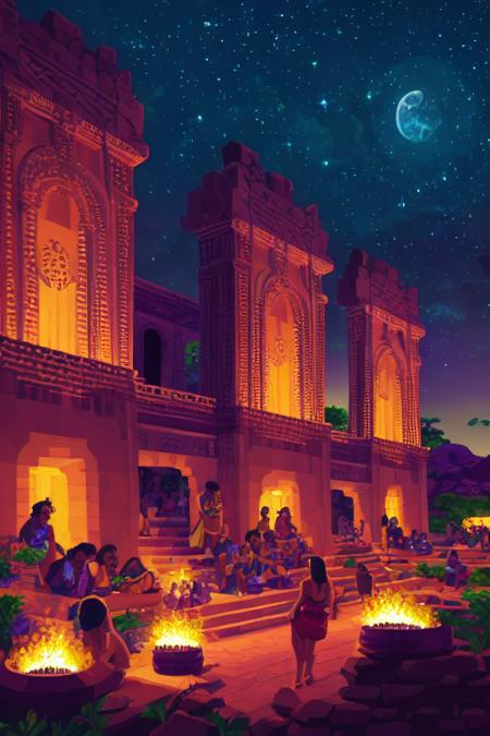 <lora:S1-Kurzgesagt_Dreamlike-000008:1>,
starry,fire,torch,aborigines,night,moon,people,tribe,
vector art, Kurzgesagt, sharp focus, (HDR), (8k), (gigapixel), ((masterpiece))