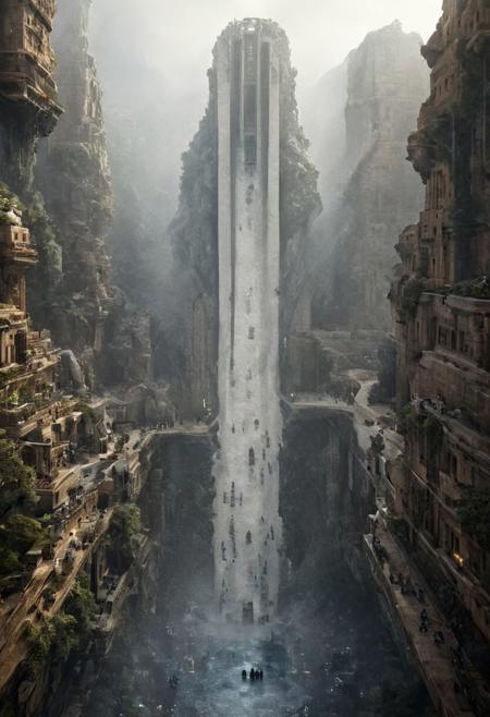 POV view , DOF,
(Ancient civilization, Alien Prometheus movie scene, dune movie scene:1.5), (The colonial city of the future, in the mist-filled Grand Canyon, on an unknown Earth-like planet, 2 moon on sky, Spaceship flight connects colonies, waterfulls:1.3), (Machu Picchu, a mountain settlement, incredibly spectacular:1.2), (Mario Botta:1.3), (avant-garde, future, reality, science fiction, photorealistic), (modern architecture:1.2), White limestone with black granite, fountain, waterfall, landmark, square, path, narrow street,
(Large Files, Ultra Realistic, 8K, 16k, FHD, HD, VFX, Perfect, Photography, composition, Architecture Sales Photography, Architecture Competition, Ultra High Resolution, Cinematography, High Resolution Image:1.1), (dramatic lighting, direct sunlight, ray tracing, clear shadow:1.2),  (real landscape:1.1), (blurred background:1.0), (urban background, more_details) ,
great lighting, clear, hillscastel, <stardeaf-cold-arc>, xtower, industrialbuilding