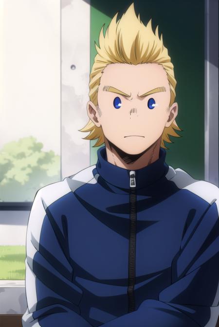 mirio, <lyco:mirio-lyco-nochekaiser:1>,
mirio, short hair, blonde hair, spiked hair,
BREAK jacket, pants, scar, sleeves rolled up, track jacket, track suit, track pants, scar on arm,
BREAK looking at viewer, upper body,
BREAK indoors, classroom,
BREAK <lyco:GoodHands-beta2:1>, (masterpiece:1.2), best quality, high resolution, unity 8k wallpaper, (illustration:0.8), (beautiful detailed eyes:1.6), extremely detailed face, perfect lighting, extremely detailed CG, (perfect hands, perfect anatomy),