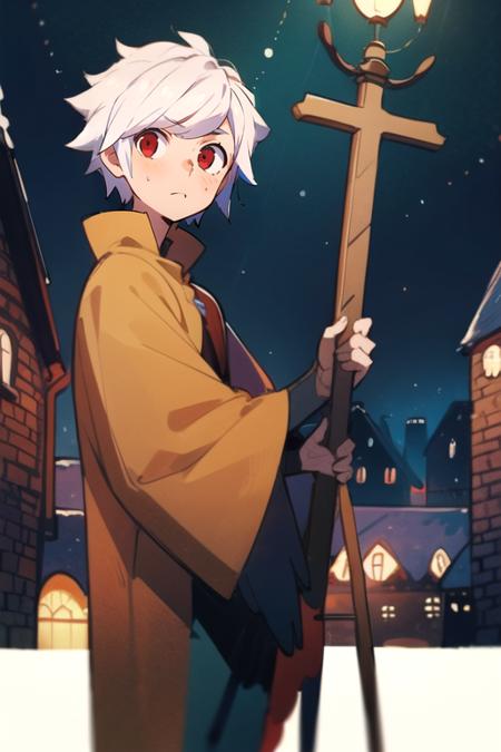 bell_cranel, white hair, red eyes