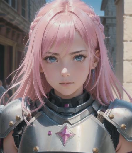 warrior, hair pink, armor leather pink ((realism)), extremely high quality RAW photograph, ultra detailed photograph, sharp focus, high resolution, high quality, film grain, Fujifilm XT3,Highly Detailed, movie, (Cinematic Photo:1.3) of (Realistic:1.3),Photorealism, (Magical Photo:1.3)