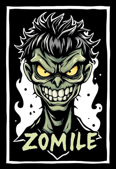 little Evil  Zombie Smile. Ready design for printing on a t-shirt. On a black background