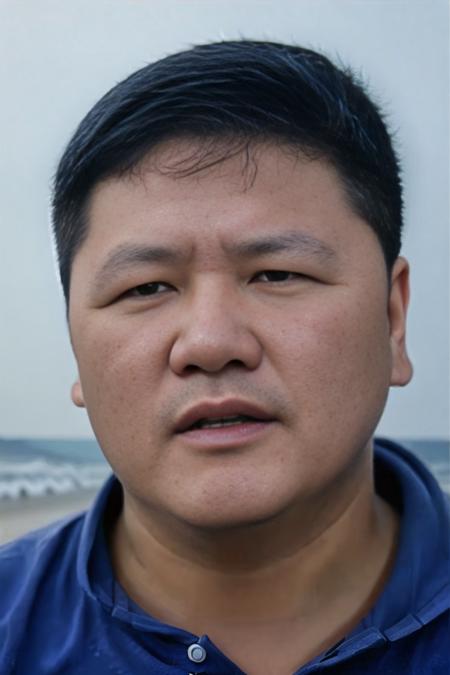 photo of a (men),serious look ,standing at (beach), portrait photo, (closeup:1.2),  <lora:chenlong:0.8>