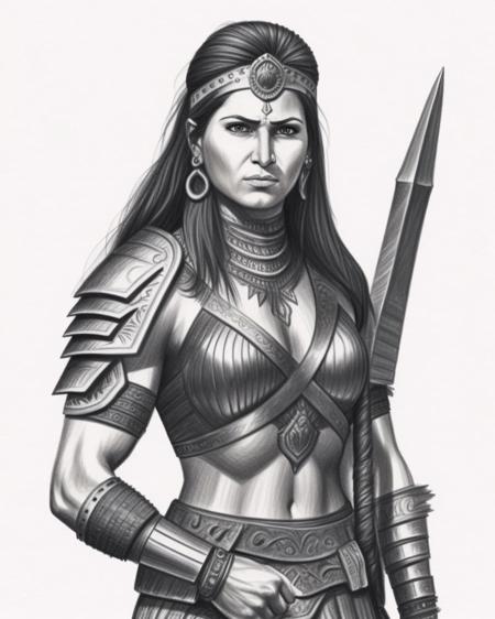 <lora:Pencil_Sketch_by_vizsumit:0.5>  a pencil sketch of a warrior woman