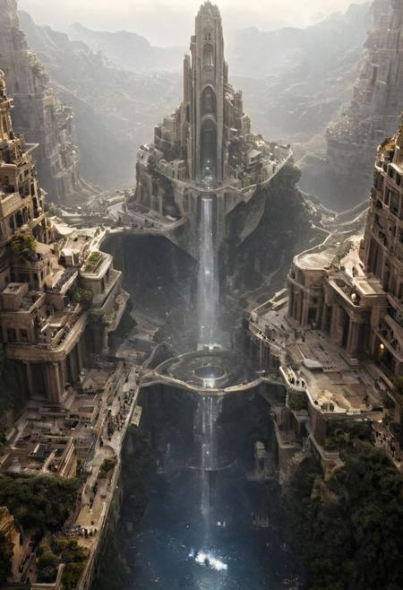 POV view , DOF,
(Ancient civilization, Alien Prometheus movie scene, dune movie scene:1.5), (The colonial city of the future, in the mist-filled Grand Canyon, on an unknown Earth-like planet, 2 moon on sky, Spaceship flight connects colonies, waterfulls:1.3), (Machu Picchu, a mountain settlement, incredibly spectacular:1.2), (Mario Botta:1.3), (avant-garde, future, reality, science fiction, photorealistic), (modern architecture:1.2), White limestone with black granite, fountain, waterfall, landmark, square, path, narrow street,
(Large Files, Ultra Realistic, 8K, 16k, FHD, HD, VFX, Perfect, Photography, composition, Architecture Sales Photography, Architecture Competition, Ultra High Resolution, Cinematography, High Resolution Image:1.1), (dramatic lighting, direct sunlight, ray tracing, clear shadow:1.2),  (real landscape:1.1), (blurred background:1.0), (urban background, more_details) ,
great lighting, clear, hillscastel, <stardeaf-cold-arc>, xtower, industrialbuilding