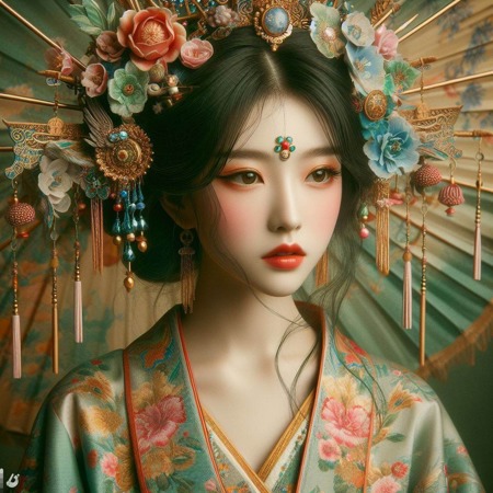 bingirl,hanfu,necklace,flowers,hair clip 