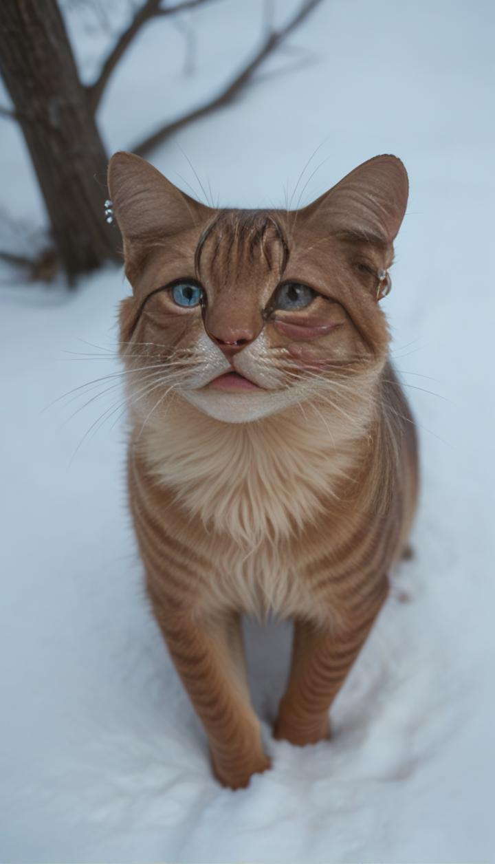 Stable_Yogis_PDXL_Positives 
 score_9, score_8_up, score_7_up, score_6_up, blue eyes, jewelry, earrings, no humans, animal, cat, snow, realistic, animal focus, snowflakes, whiskers