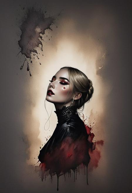 RAW profile photo, close-up, amazing artwork, masterpiece, intricate, diffused light, dark atmosphere, masterpiece, cinematic film still of a blonde beautiful woman, detailed eyes,eyeliner, gothic dress, medium breasts, darkred lipstick, black lace turtleneck dress, tack sharp focus on eyes, Sensual, lustful, seductive,  intricate, ultra detailed, 8k, <lora:MS_DitavT_V1_32:0.6>