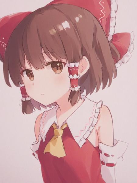 <lora:åä¸½çµæ¢¦:1>,1girl,solo,hakurei_reimu,hair_tubes,bangs,ascot,red_bow,dress,red_dress,brown_eyes,hair_ornament,bare_shoulders,brown_hair,short_hair,hair_bow,collar,