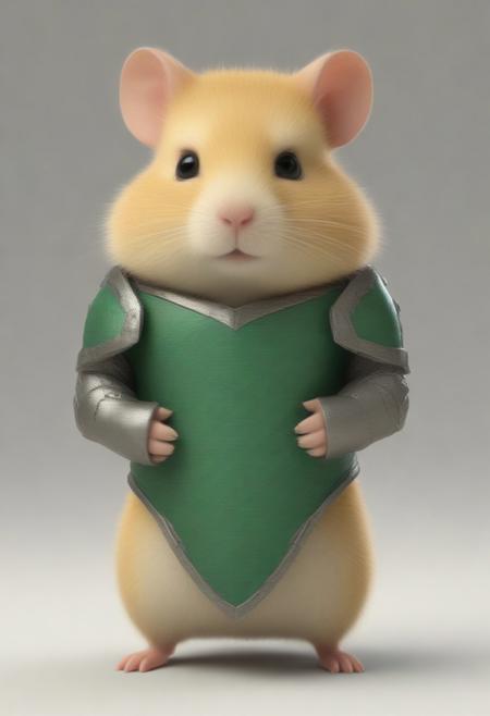 animal, armored hamster, intricate scales, novuschroma54 style armor plating, glowing gemstone embedded in bracer, slit pupils, futuristic design, green energy accents, reinforced metallic structure, detailed textures, high-tech aesthetic, cinematic lighting, dynamic pose, fantasy cybernetic fusion