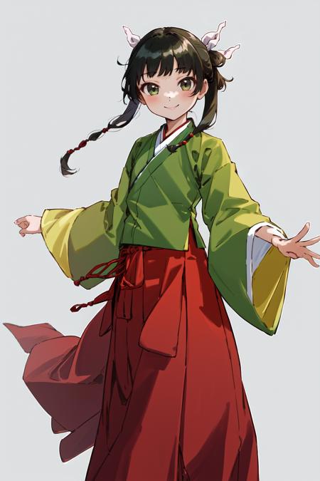 1girl hair ribbon hair ornament hanfu green shirt wide sleeves red skirt long skirt