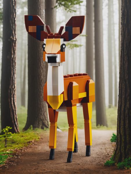 LEGO Creator, a deer in fog in woods <lora:lego_v2.0:0.8>, masterpiece, high detail, 8k, high detailed skin, 8k uhd, high quality